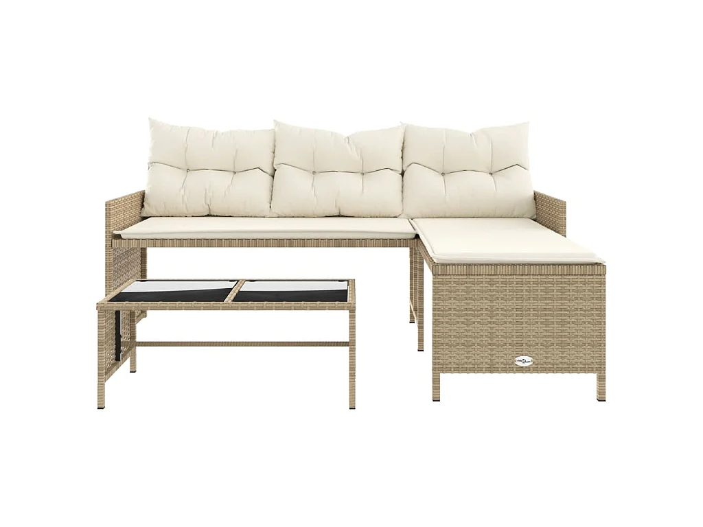 Canapé de jardin avec table et coussins en forme de L beige