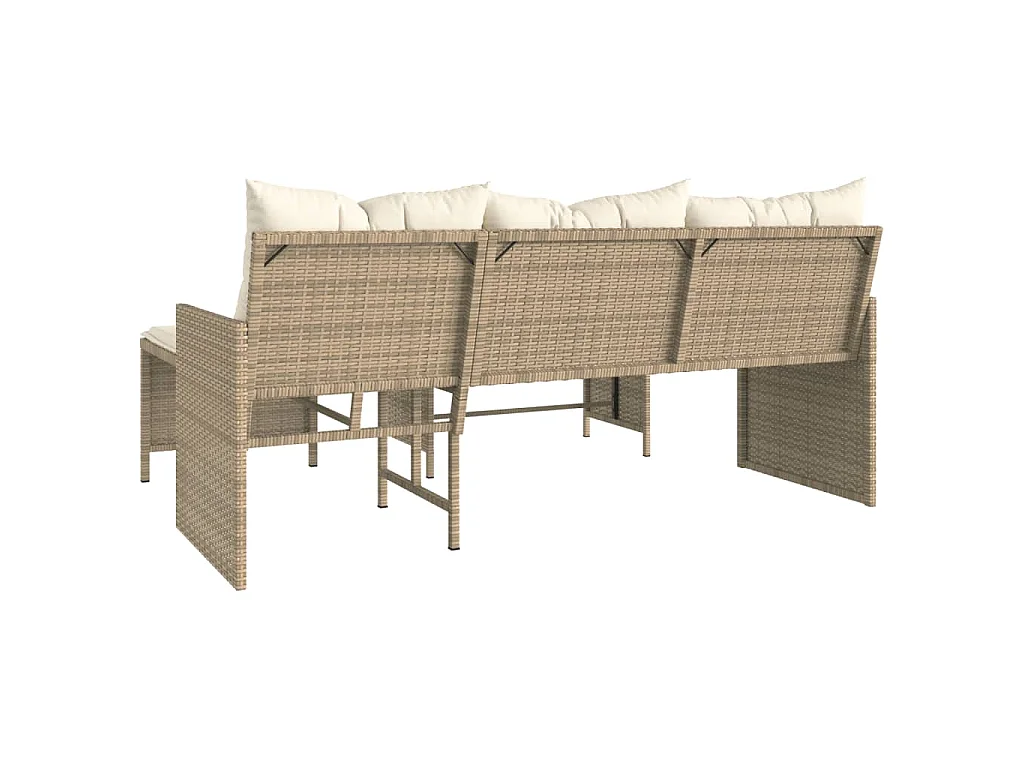 Canapé de jardin avec table et coussins en forme de L beige