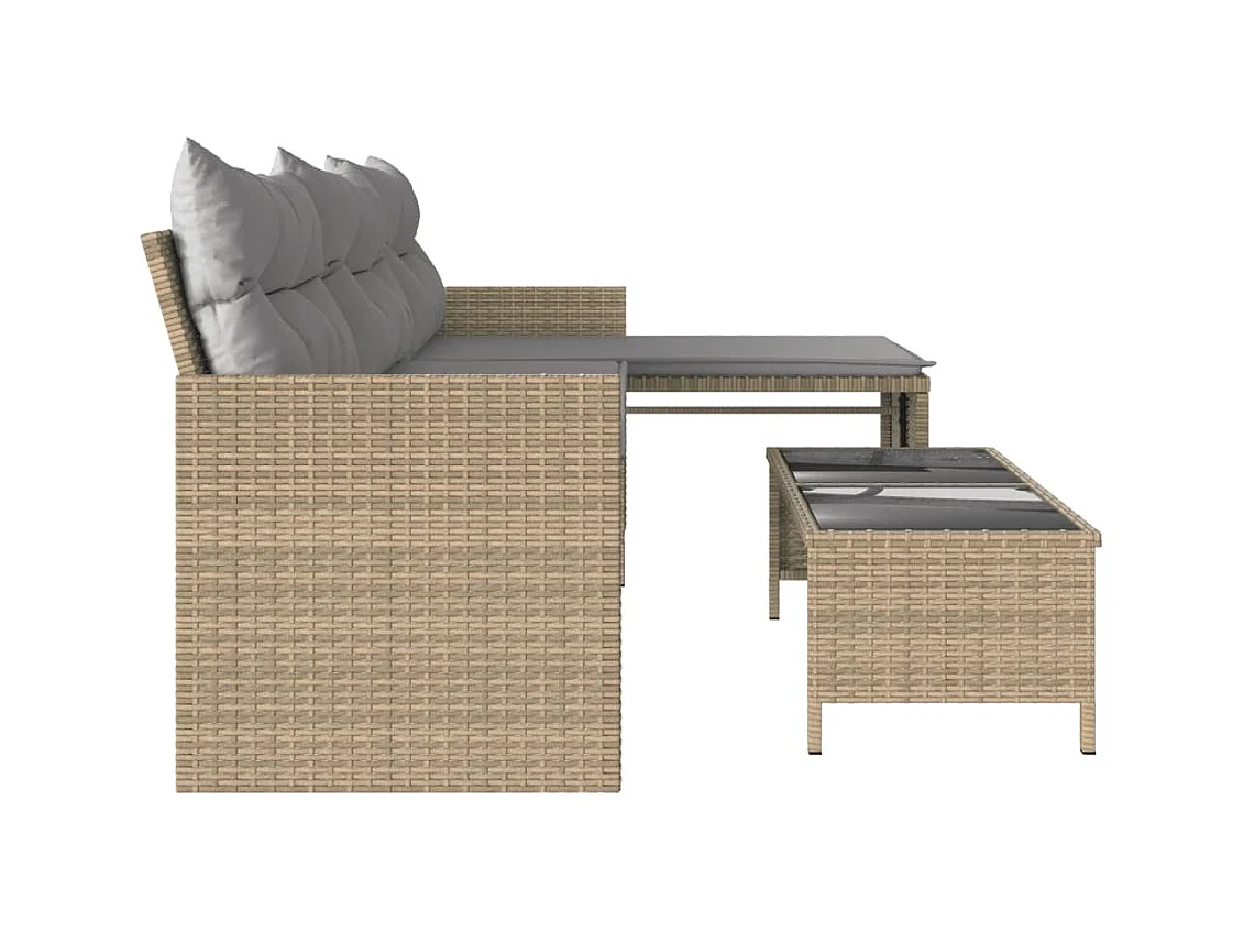 Canapé de jardin table et coussins en forme de L mélange beige