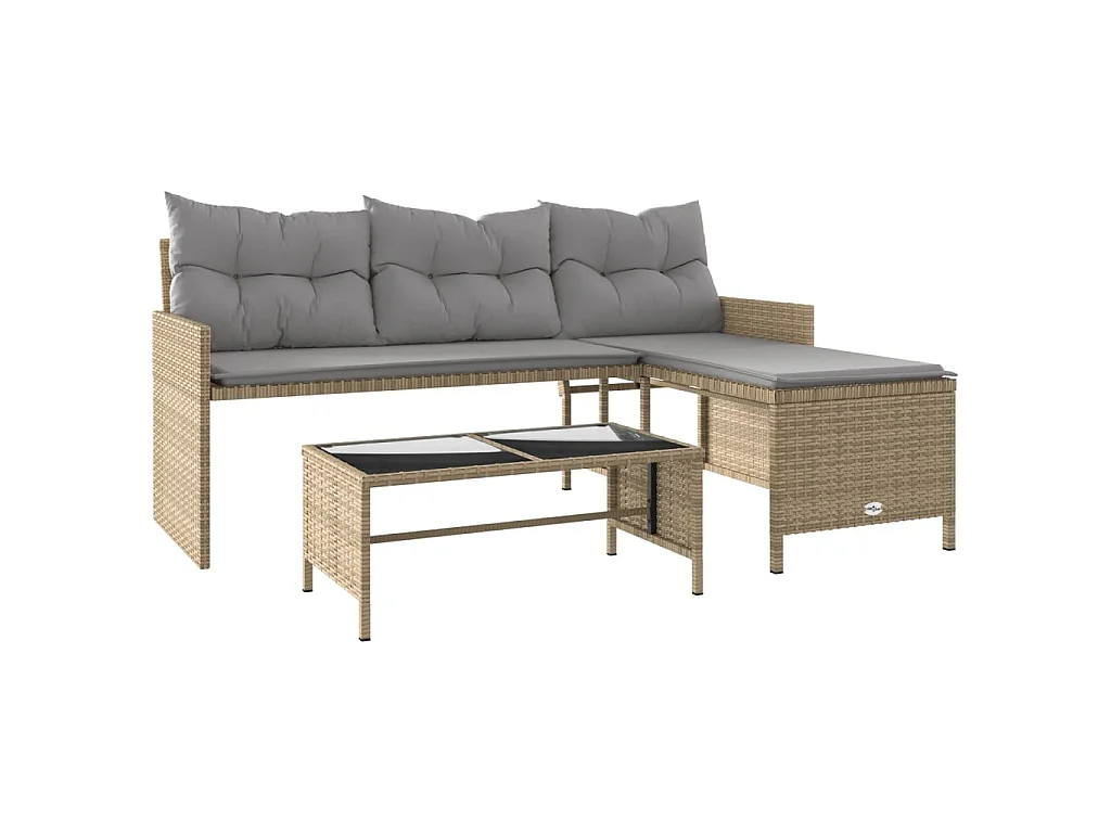 Gartensofa in L-Form mit Tisch und Kissen Beige Poly Rattan