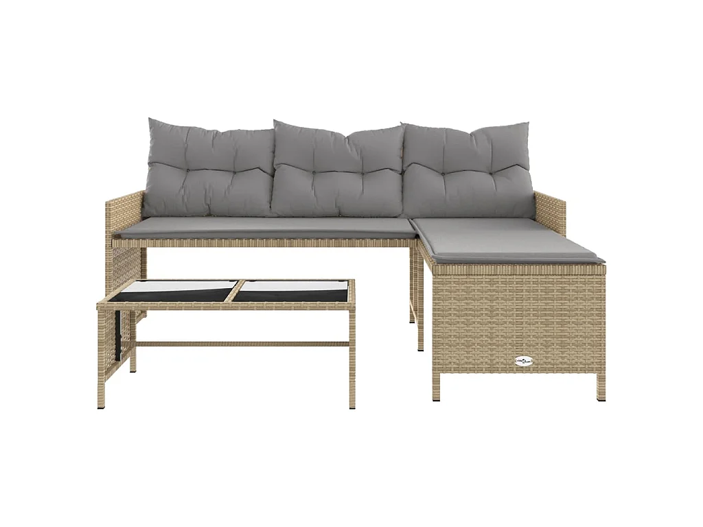 Gartensofa in L-Form mit Tisch und Kissen Beige Poly Rattan