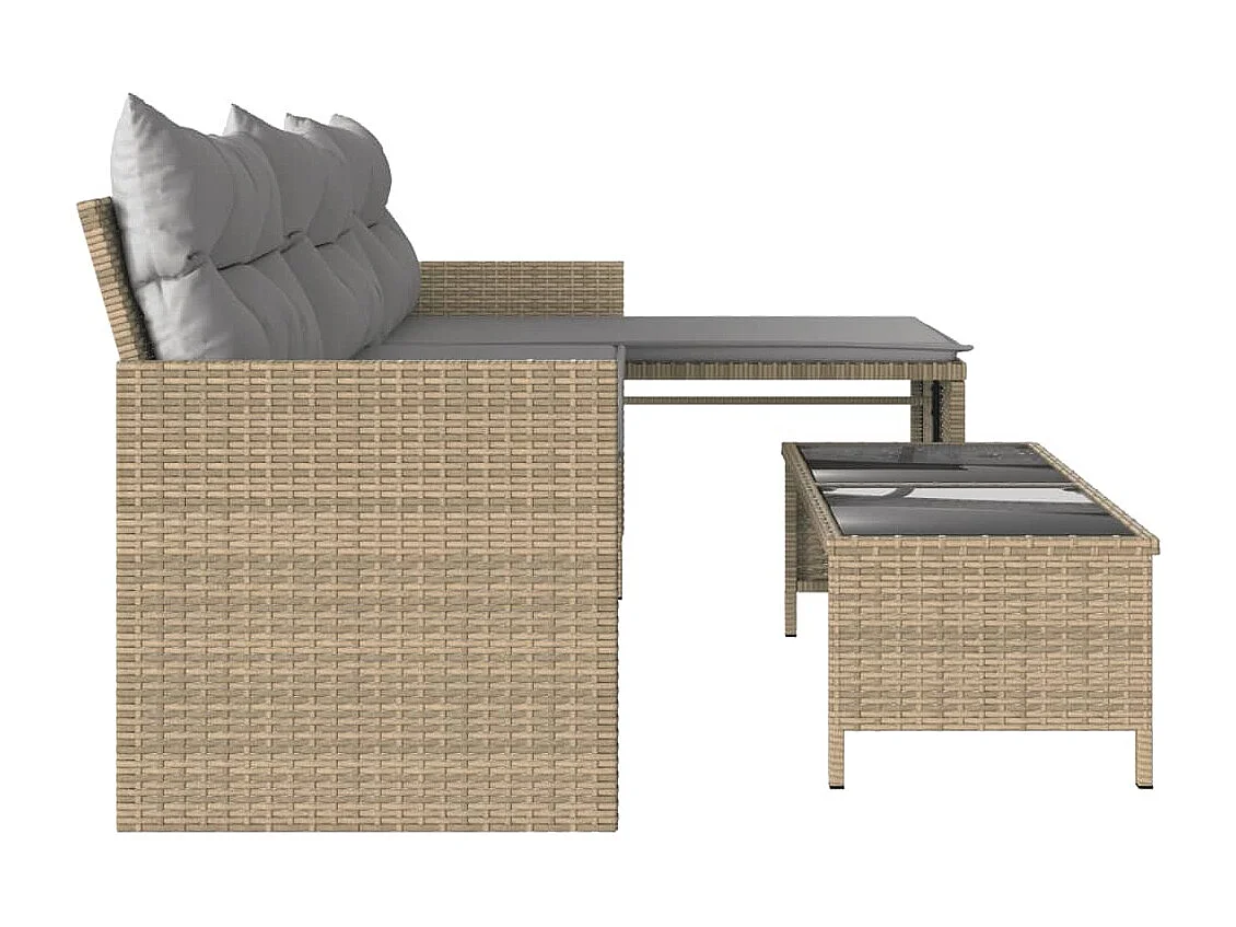 Gartensofa in L-Form mit Tisch und Kissen Beige Poly Rattan