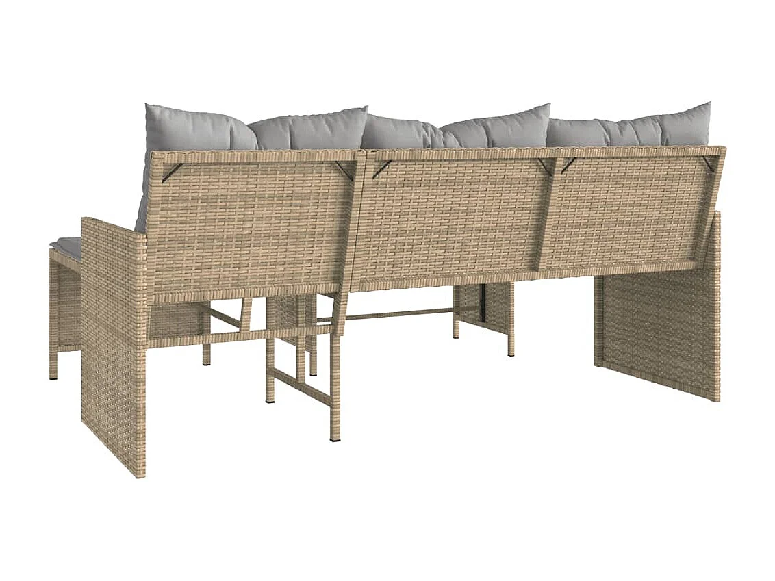 Gartensofa in L-Form mit Tisch und Kissen Beige Poly Rattan