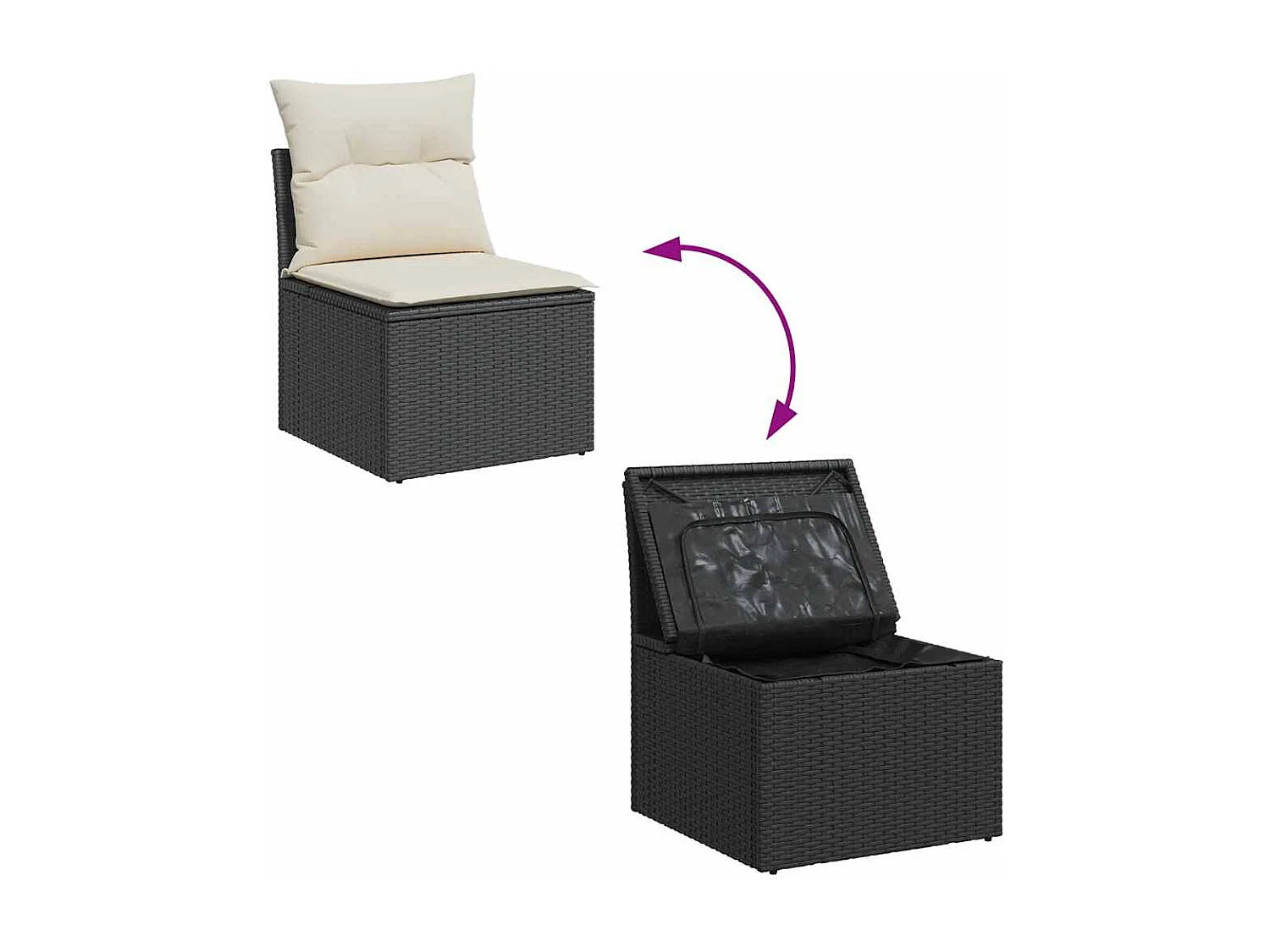 Chaise de jardin sans accoudoirs avec coussins noir poly rotin