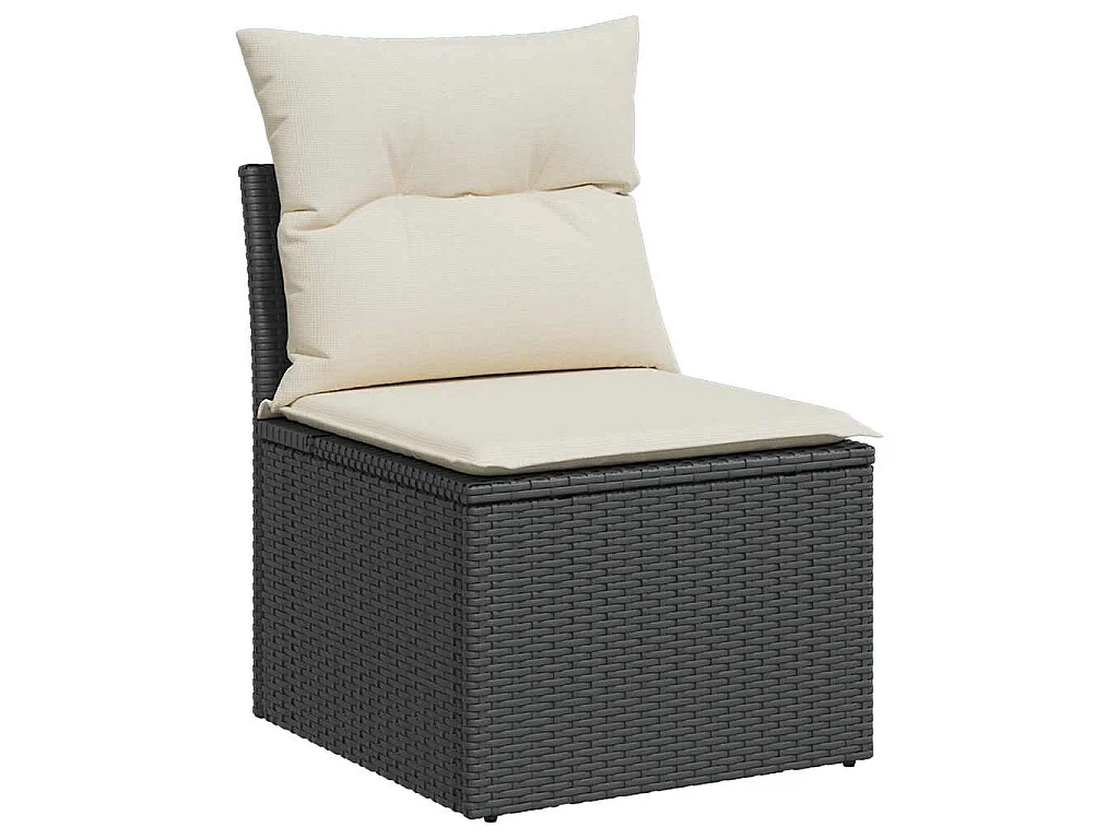 Chaise de jardin sans accoudoirs avec coussins noir poly rotin