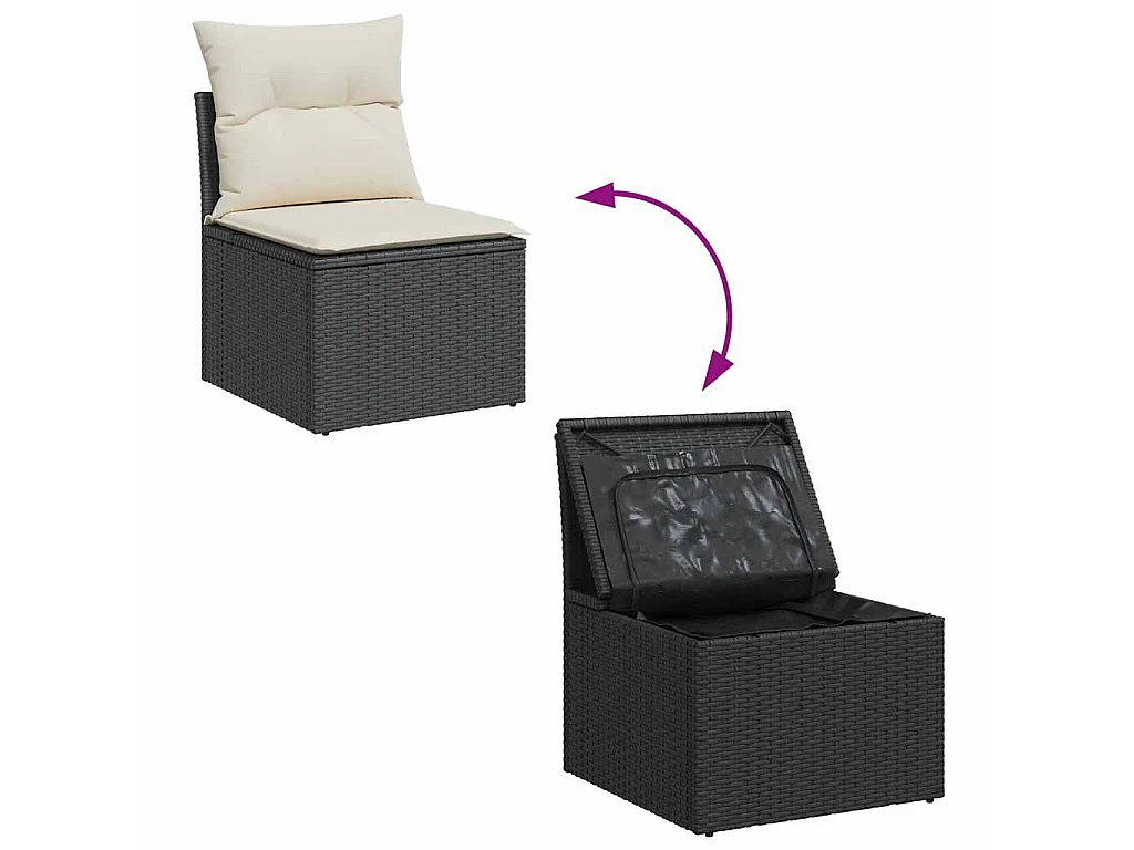 Chaise de jardin sans accoudoirs avec coussins noir poly rotin