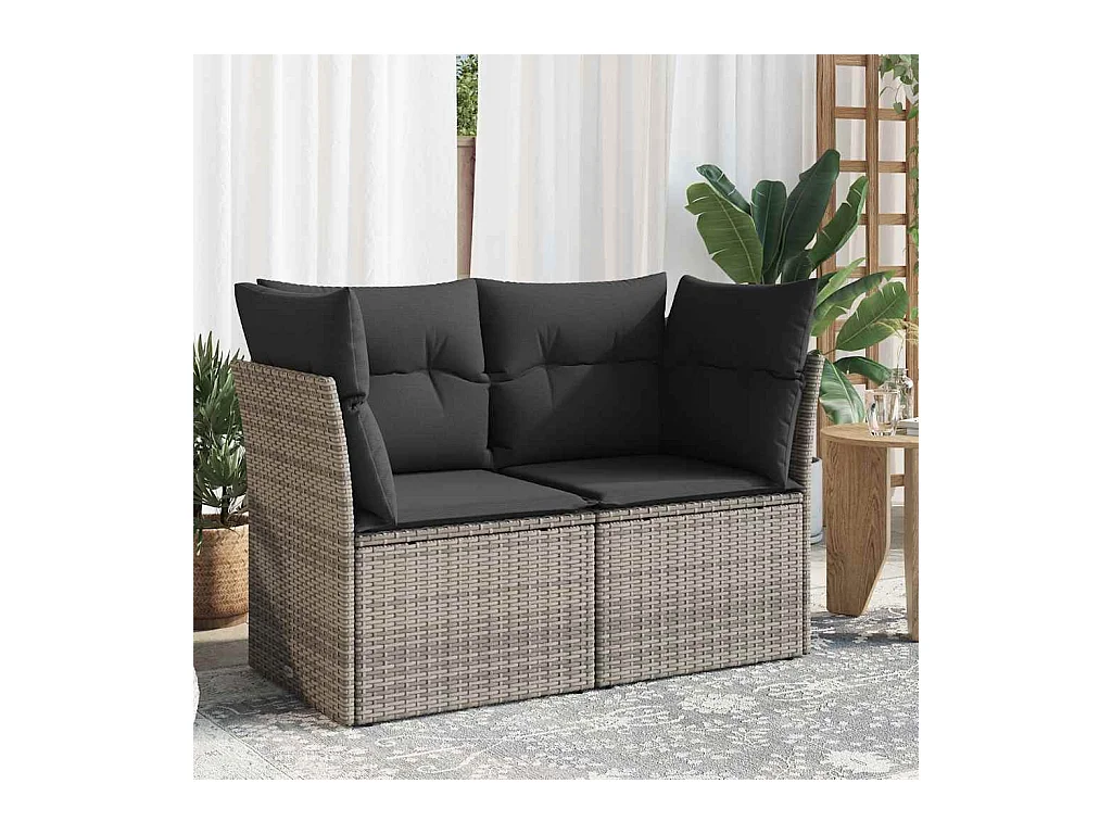 Gartensofa 2-Sitzer mit Kissen Grau Poly Rattan