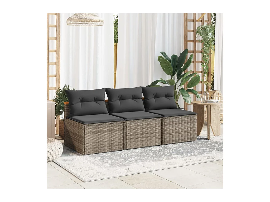 Gartensofas ohne Armlehnen mit Kissen 2 Stk. Grau Poly Rattan