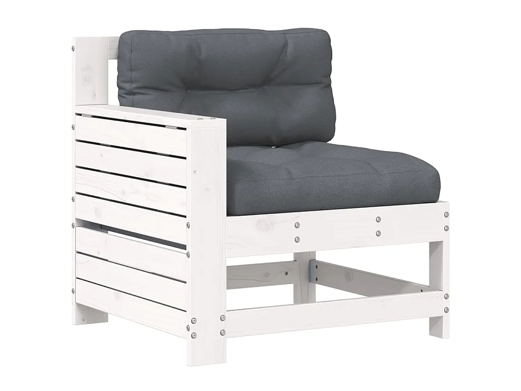 Gartensofa mit Armlehne und Kissen Weiß Massivholz Kiefer