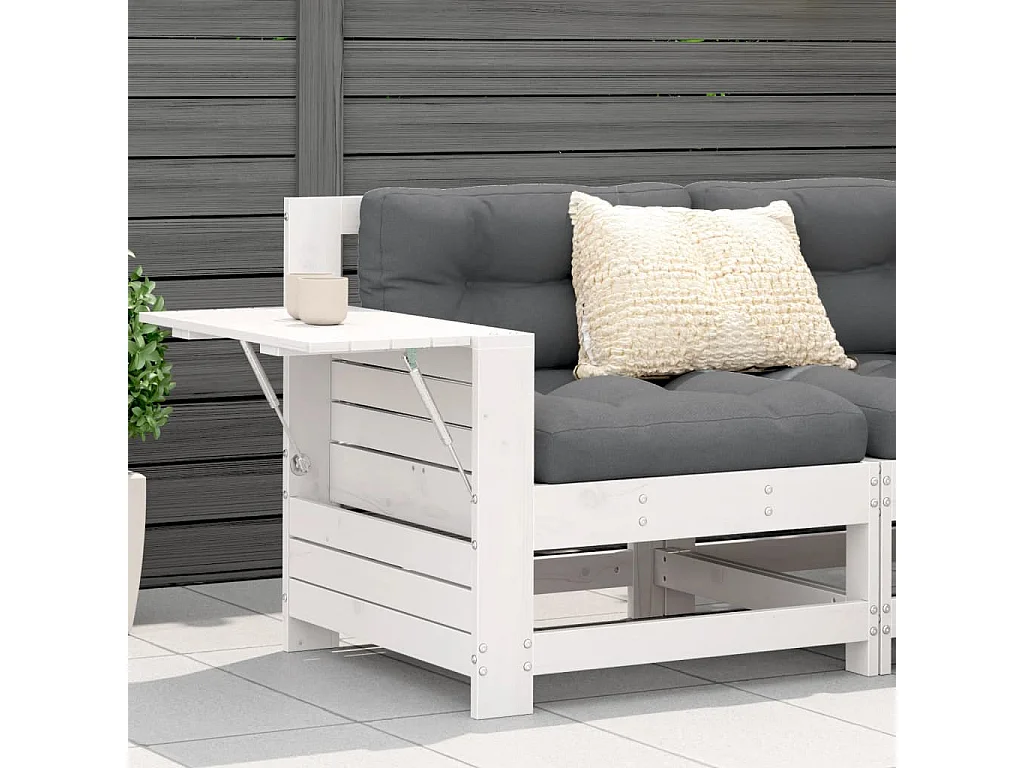 Gartensofa mit Armlehne und Kissen Weiß Massivholz Kiefer