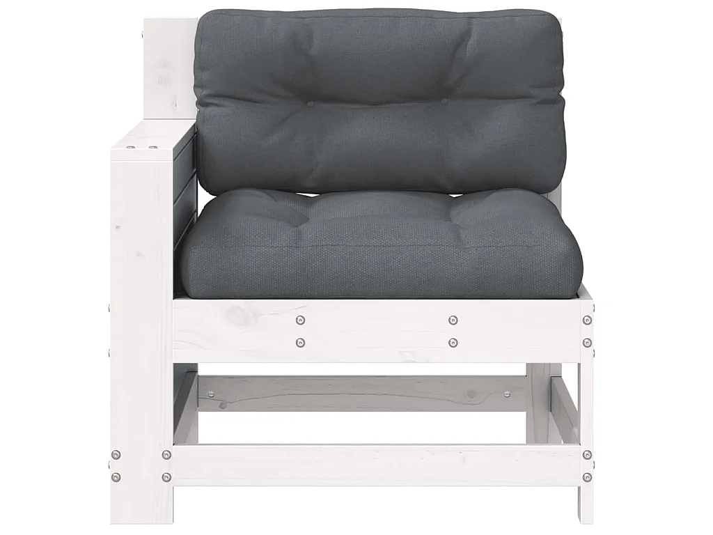 Gartensofa mit Armlehne und Kissen Weiß Massivholz Kiefer