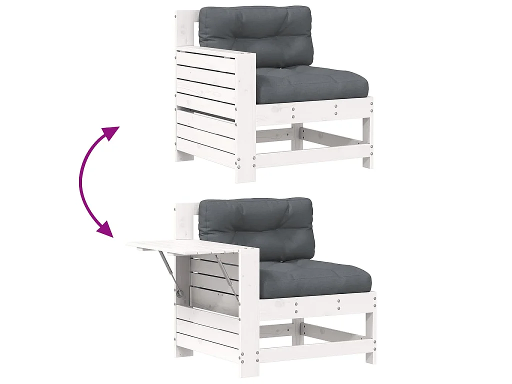 Canapé de jardin accoudoir et coussin blanc bois massif de pin