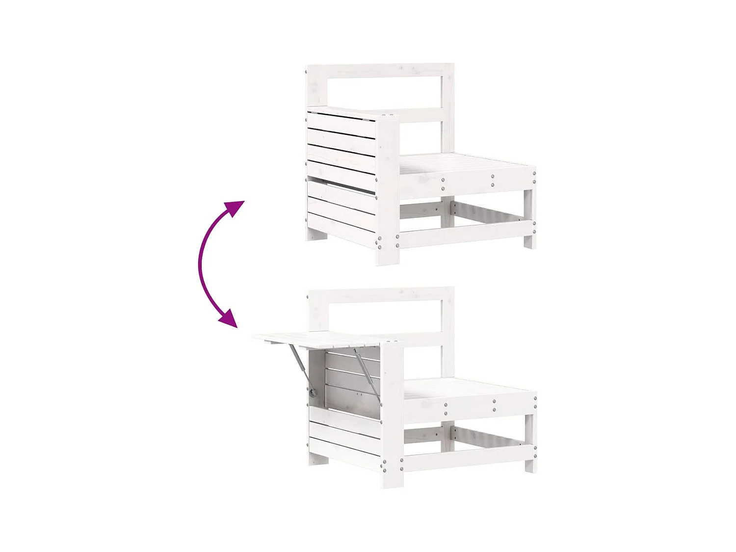 Tuinbank met armleuning en klaptafel massief grenenhout wit