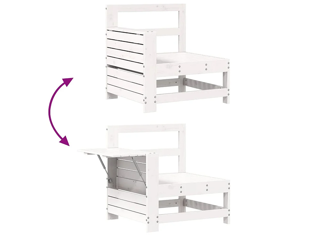 Canapé de jardin accoudoir et table d'appoint blanc massif pin