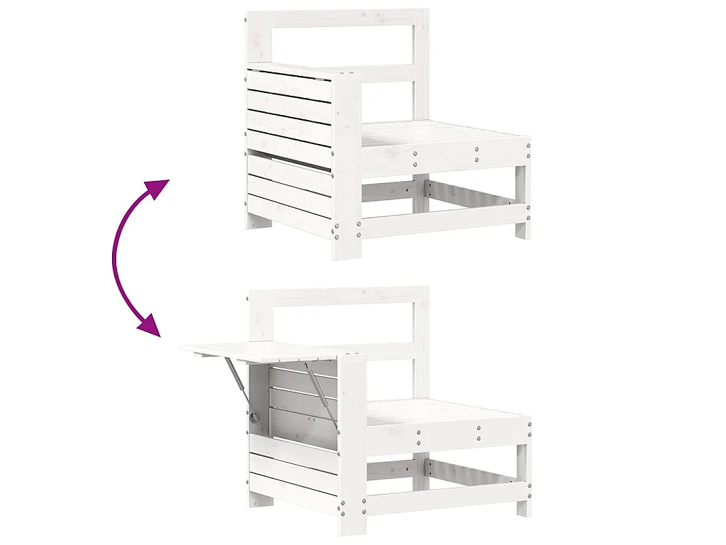 Canapé de jardin accoudoir et table d'appoint blanc massif pin