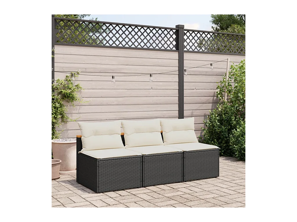Divano Giardino Senza Braccioli con Cuscini 2pz Nero Polyrattan