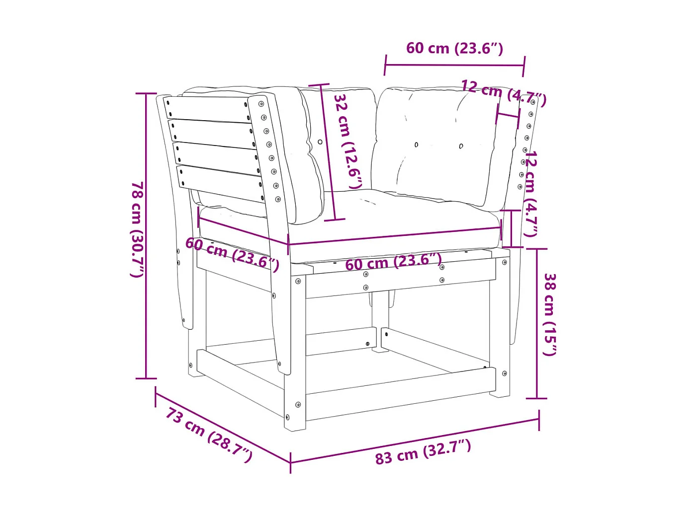 Gartensofa mit Armlehnen und Kissen Massivholz Douglasie