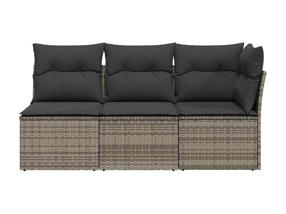 Divano da Giardino con Cuscini 3 Posti Grigio in Polyrattan