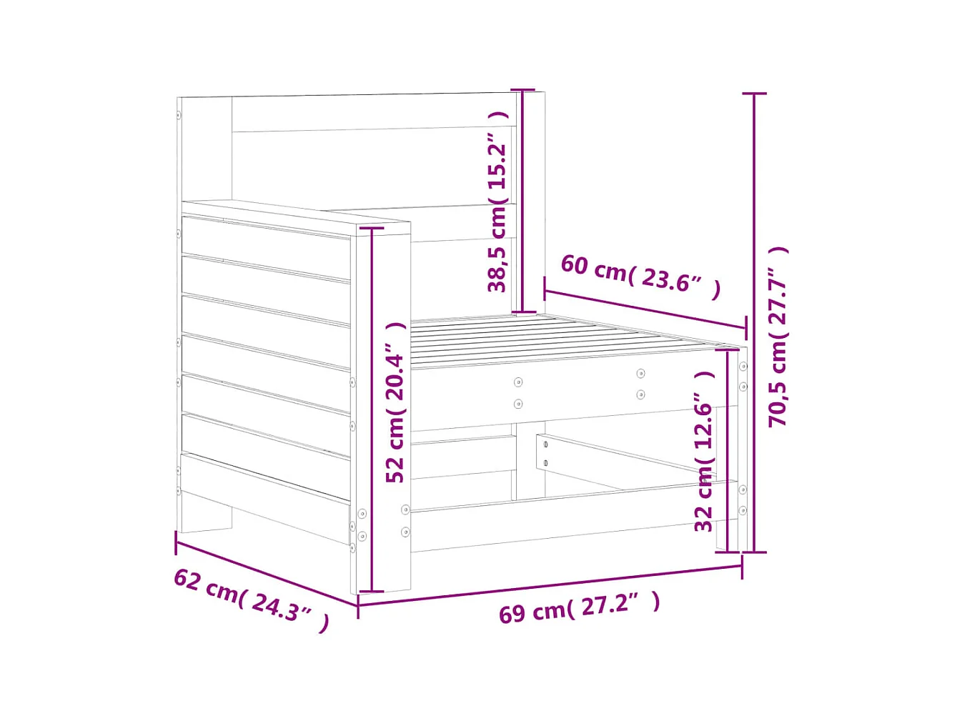 Tuinbank met armleuning 69x62x70,5 cm massief grenenhout
