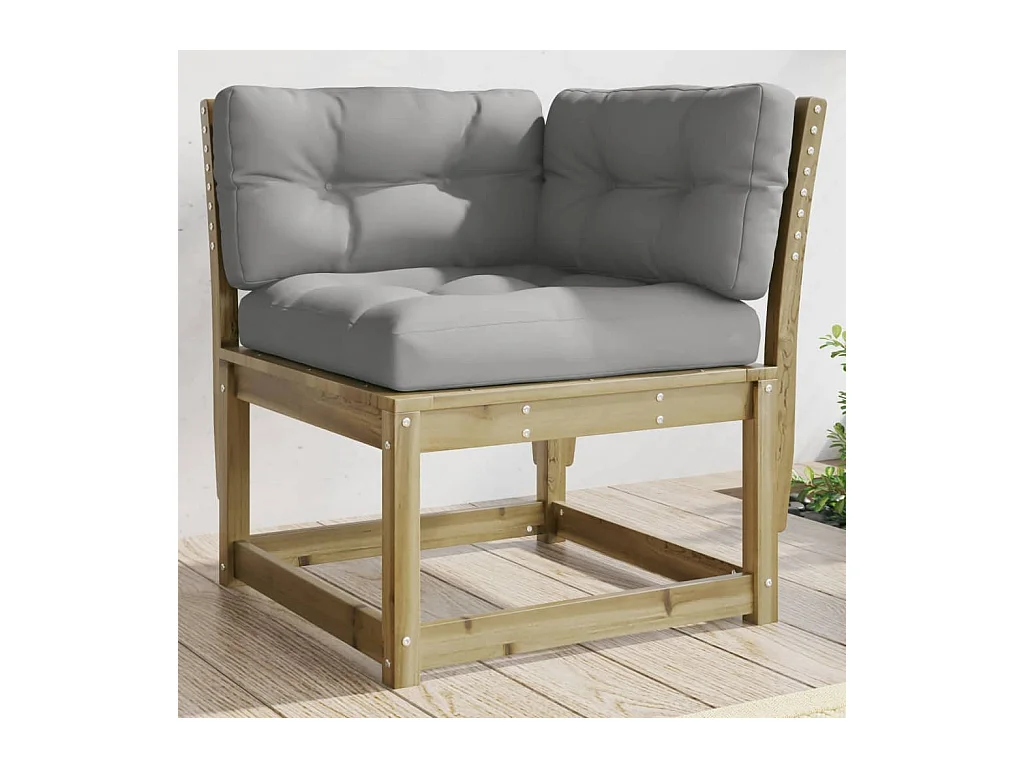 Canapé d'angle de jardin avec coussins bois de pin imprégné
