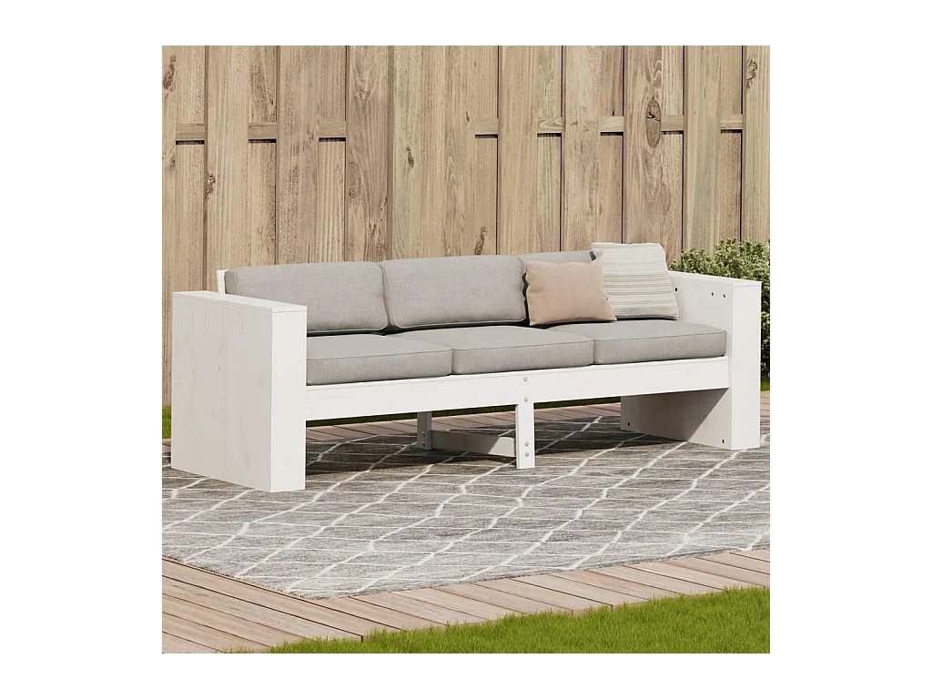 Canapé de jardin 3 places blanc 189x60x62 cm bois de pin massif