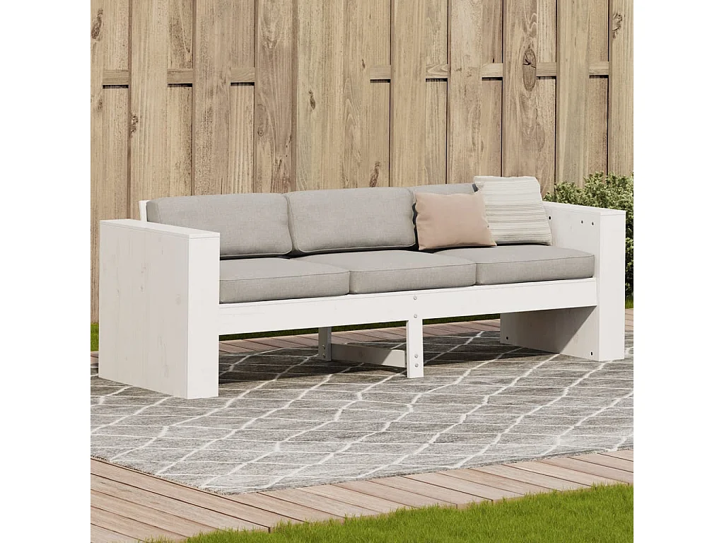 Canapé de jardin 3 places blanc 189x60x62 cm bois de pin massif