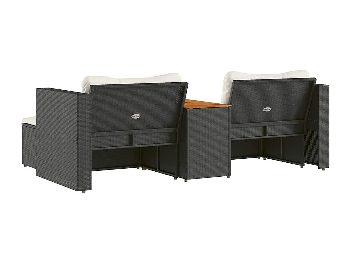 Salon de jardin 5 pcs avec coussins noir résine tressée acacia