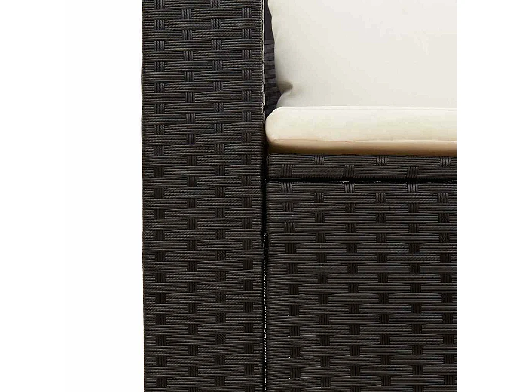 Salon de jardin 5 pcs avec coussins noir résine tressée acacia