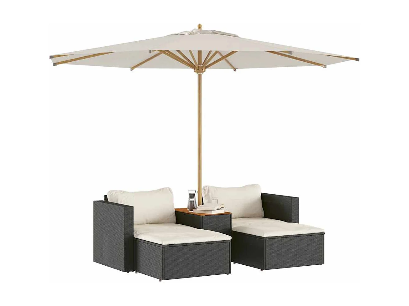 Salon de jardin 5 pcs avec coussins noir résine tressée acacia