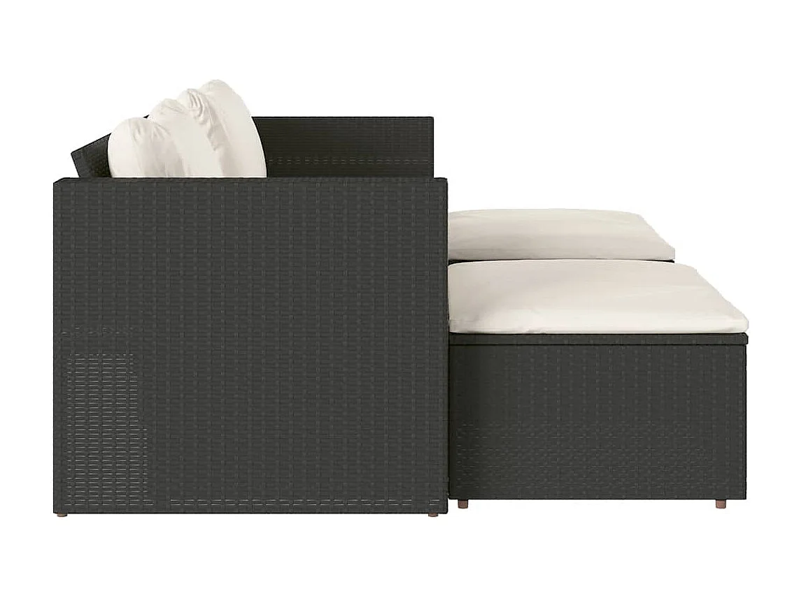 Salon de jardin 5 pcs avec coussins noir résine tressée acacia