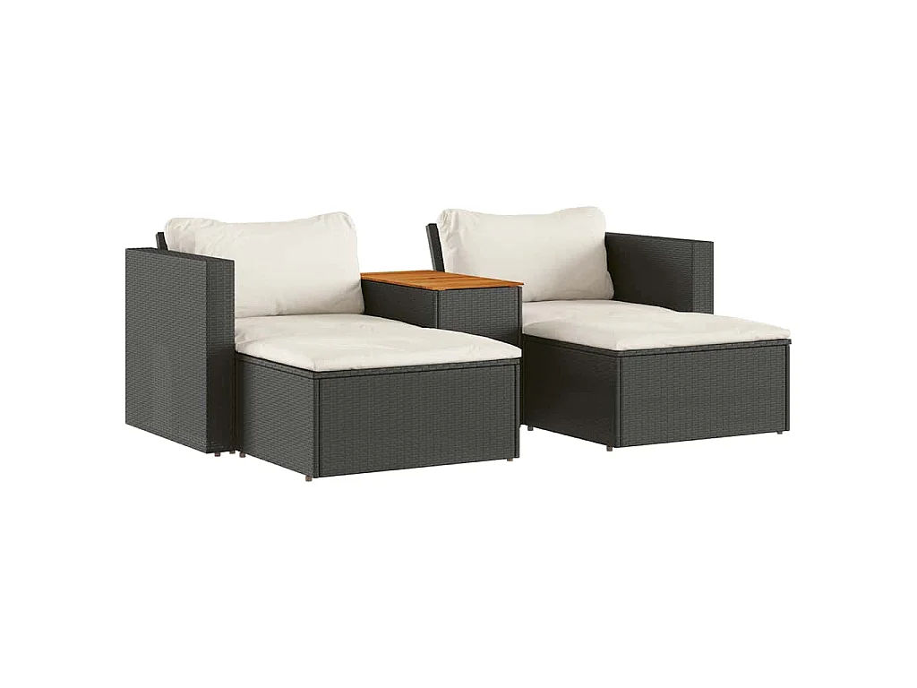 Salon de jardin 5 pcs avec coussins noir résine tressée acacia