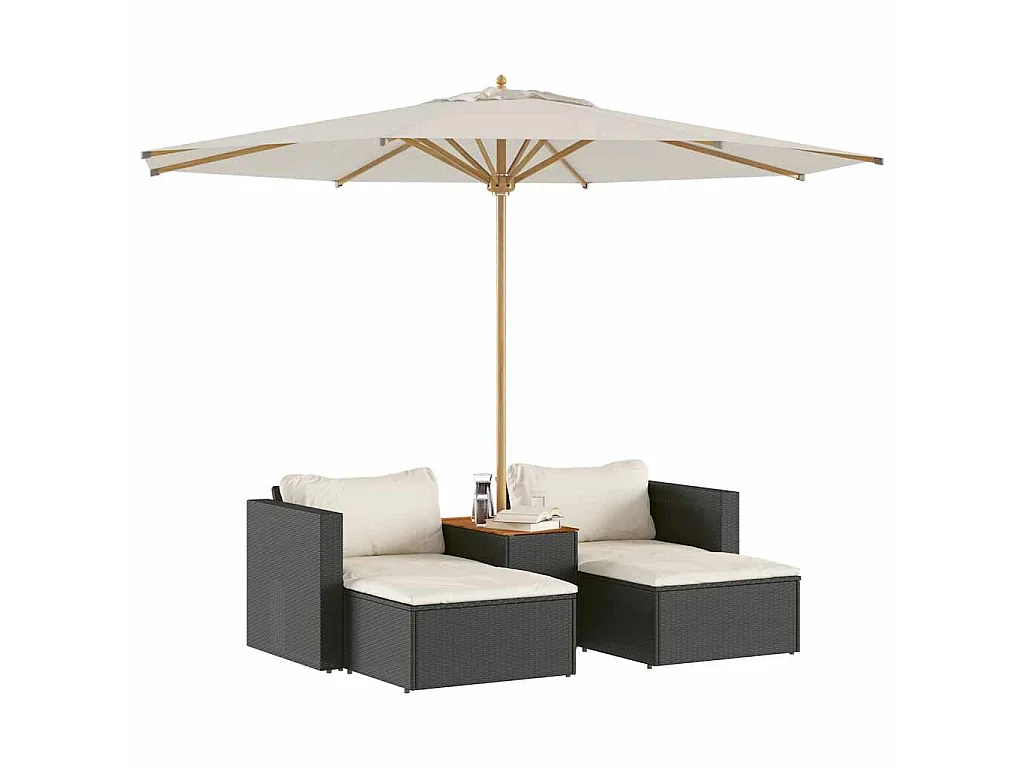 Salon de jardin 5 pcs avec coussins noir résine tressée acacia