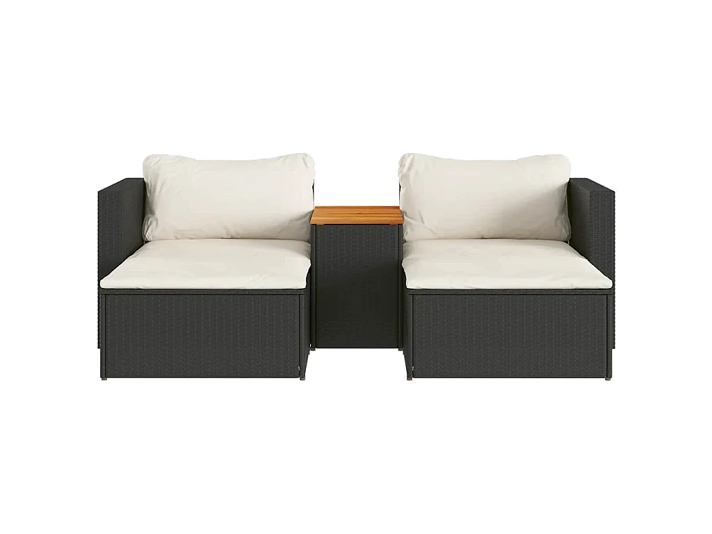 Salon de jardin 5 pcs avec coussins noir résine tressée acacia