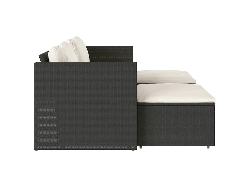 Salon de jardin 5 pcs avec coussins noir résine tressée acacia