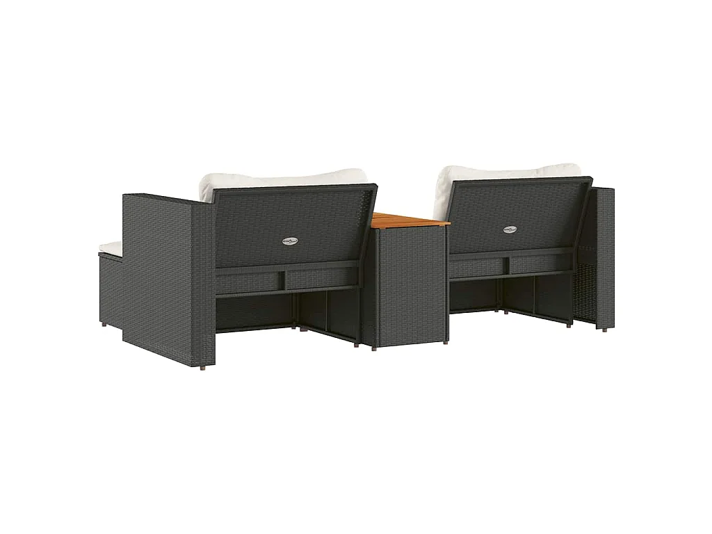 Salon de jardin 5 pcs avec coussins noir résine tressée acacia