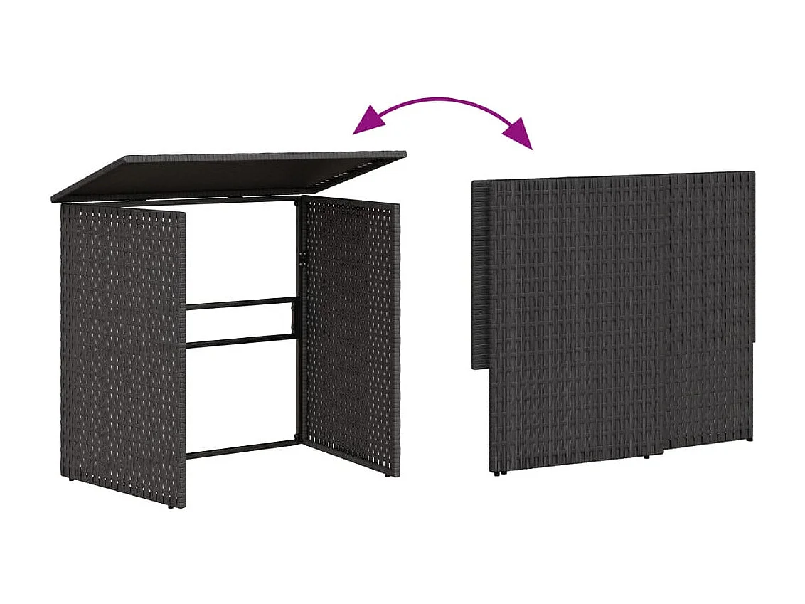 Sofá de jardín en forma de L con mesa y cojines ratán PE negro