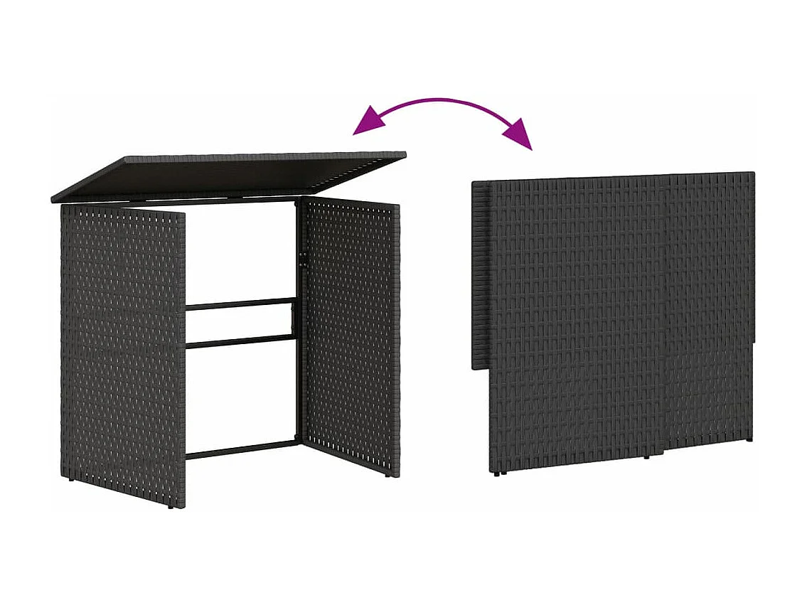 Sofá de jardín en forma de L con mesa y cojines ratán PE negro