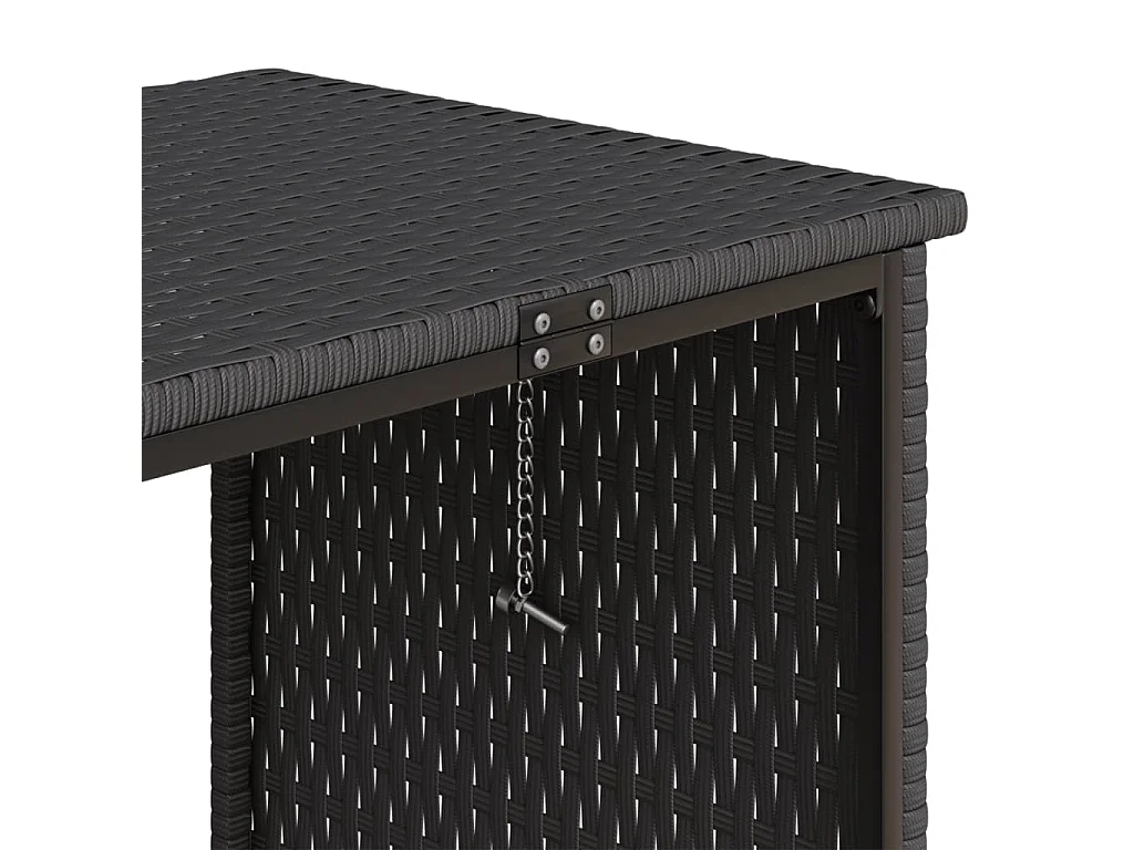 Divano da Giardino con Tavolo e Cuscini a L Nero in Polyrattan