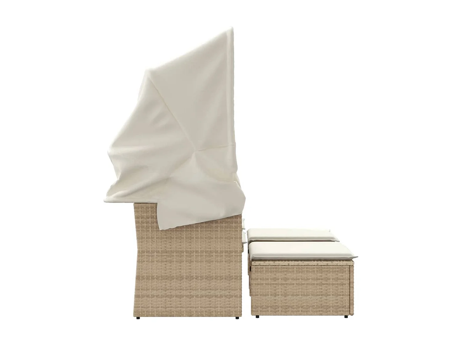 Gartensofa 2-Sitzer mit Dach und Hockern Beige Poly Rattan