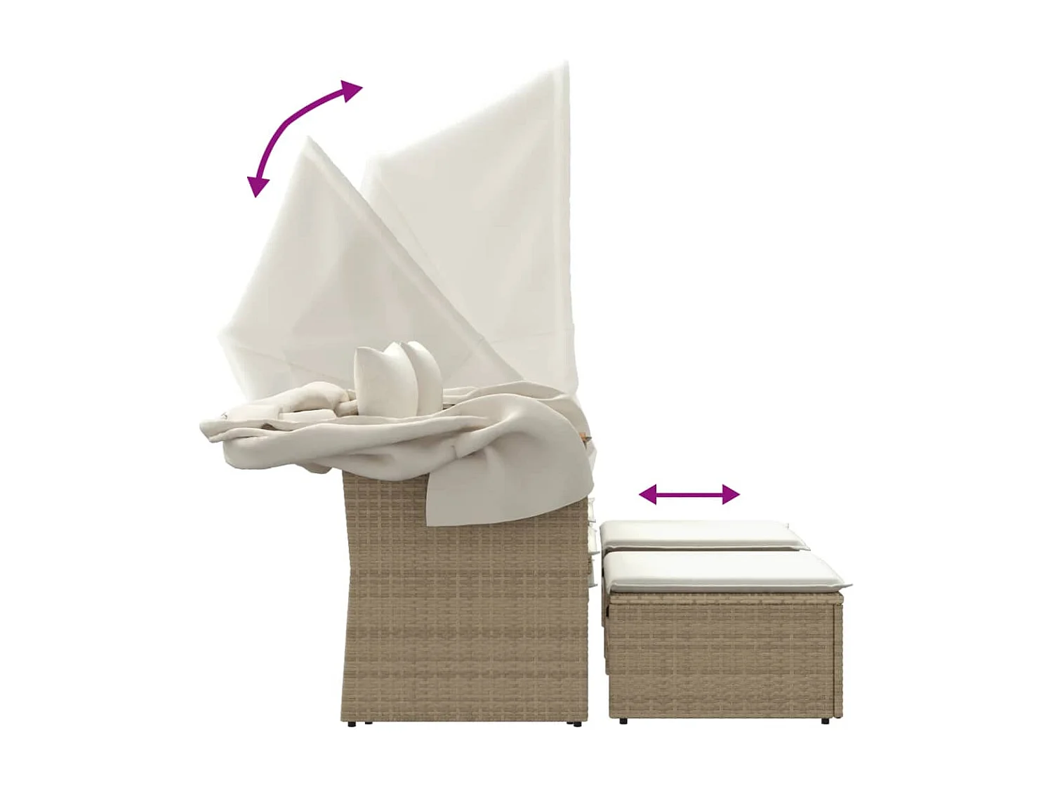 Gartensofa 2-Sitzer mit Dach und Hockern Beige Poly Rattan