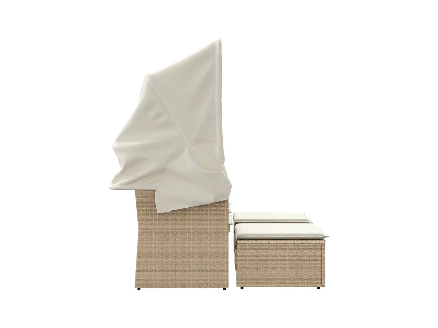 Canapé de jardin 2 places avec auvent et tabourets beige rotin