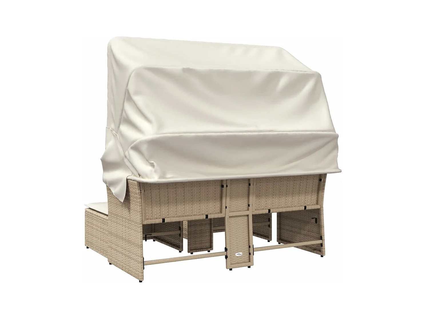 Canapé de jardin 2 places avec auvent et tabourets beige rotin