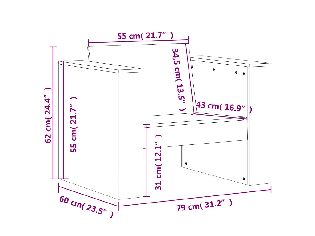 Divano da Giardino 79x60x62 cm in Legno Massello di Douglas