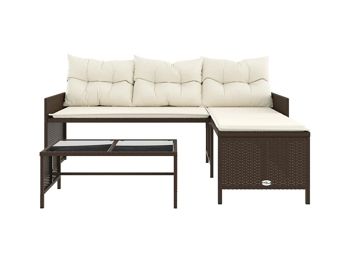 Canapé de jardin avec table et coussins en forme de L marron