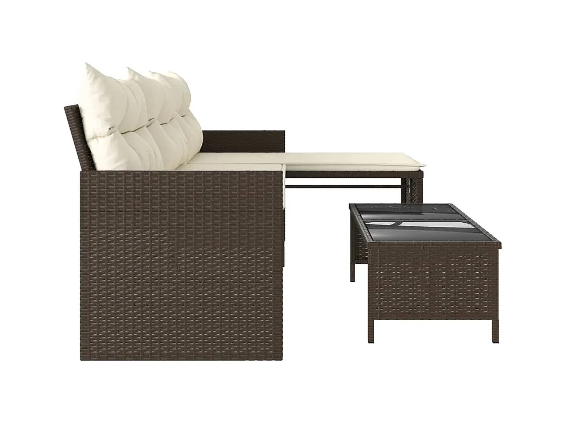 Canapé de jardin avec table et coussins en forme de L marron