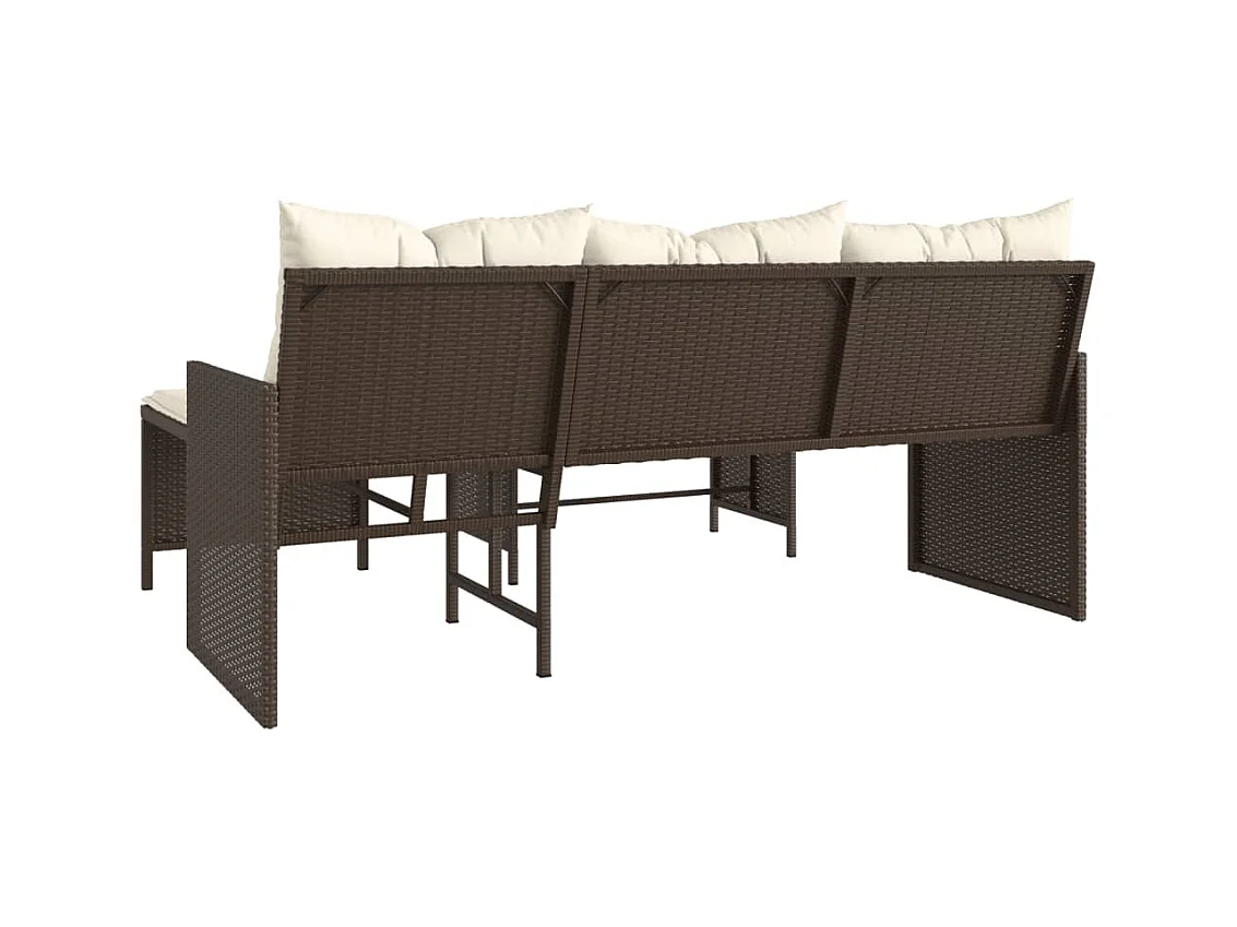 Canapé de jardin avec table et coussins en forme de L marron