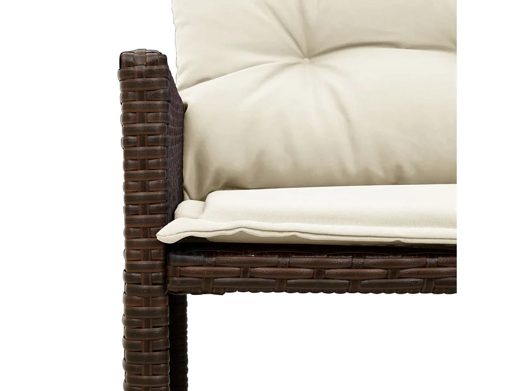 Tuinbank met tafel en kussens L-vormig poly rattan bruin