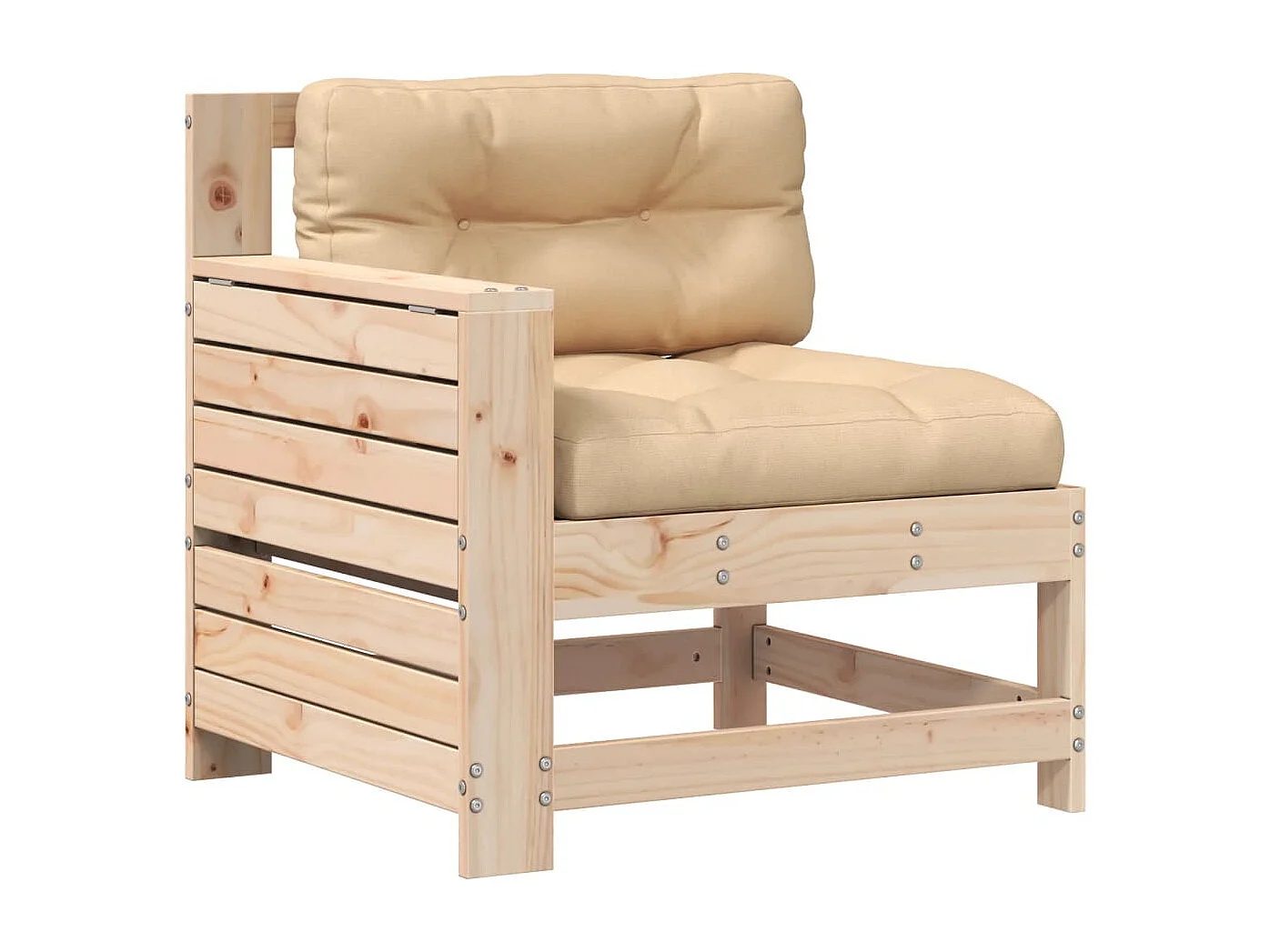 Gartensofa mit Armlehne und Kissen Massivholz Kiefer