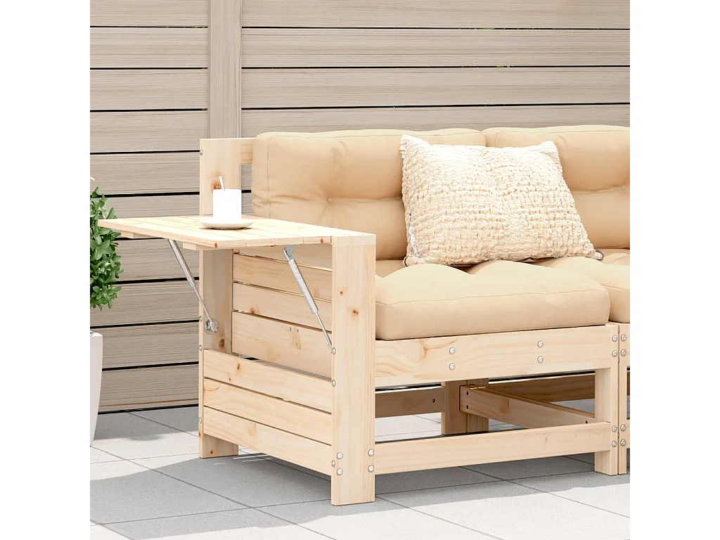 Gartensofa mit Armlehne und Kissen Massivholz Kiefer