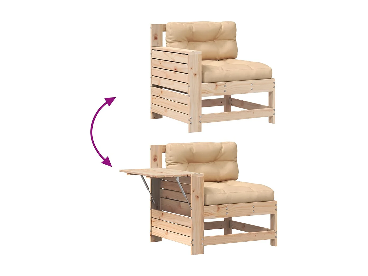 Gartensofa mit Armlehne und Kissen Massivholz Kiefer